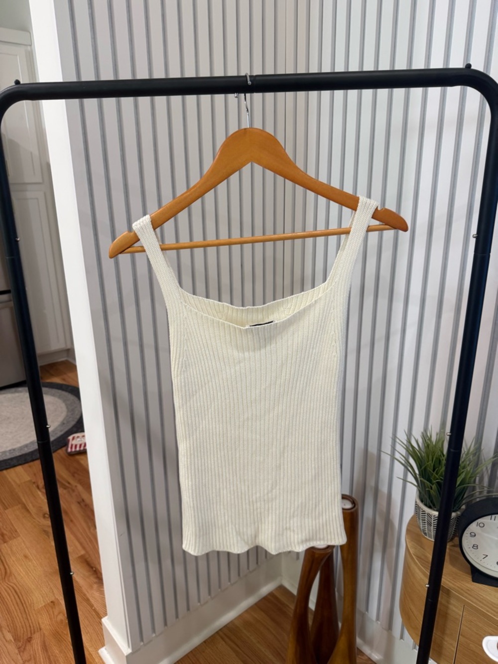 Giorgio Armani Cream Ribbed Square-Neck Tank